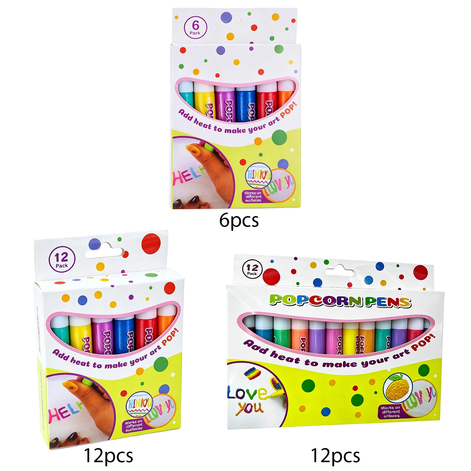 Art And Craft With Paint - 6/12 stuks Popcorn Verfpennen 6 Kleuren