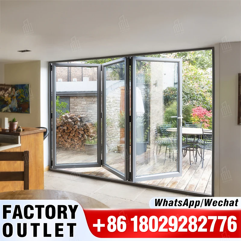 Alta Qualidade Pastel Branco Prata Alumínio Bi-Fold Porta PVC Oscaracso Fechamento Silencioso Fechamento Moderno Design Home Hotel Dobrável Slidi