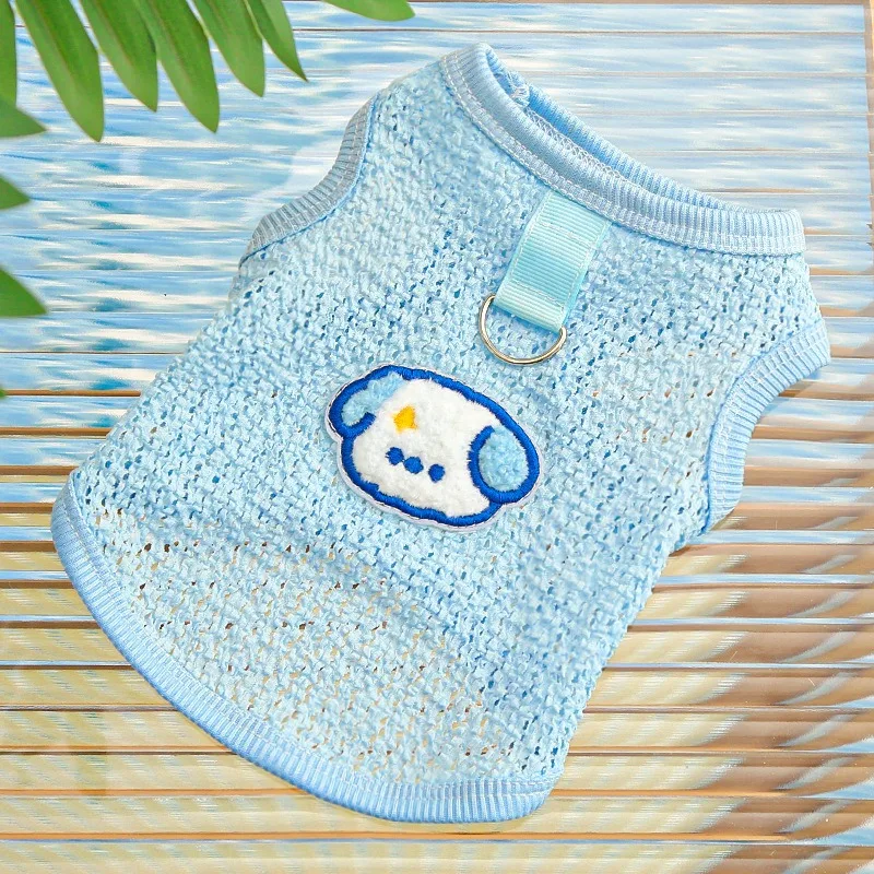 

Summer Teddy Mesh Vest Cute Breathable Dog Clothes Pet Cartoon Sling Puppy Casual T-Shirt with Traction Buckle