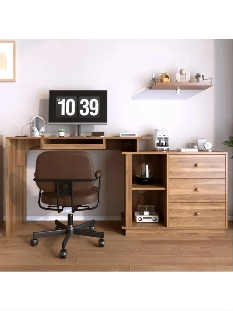 Moderner Home-Office-Computertisch mit ausziehbarer Schreibtischplatte, Tastaturauszug, offenen Ablagefächern, Schrank mit 3 Schubladen, multifunktionaler Schreib- und Lerntisch, geräumige