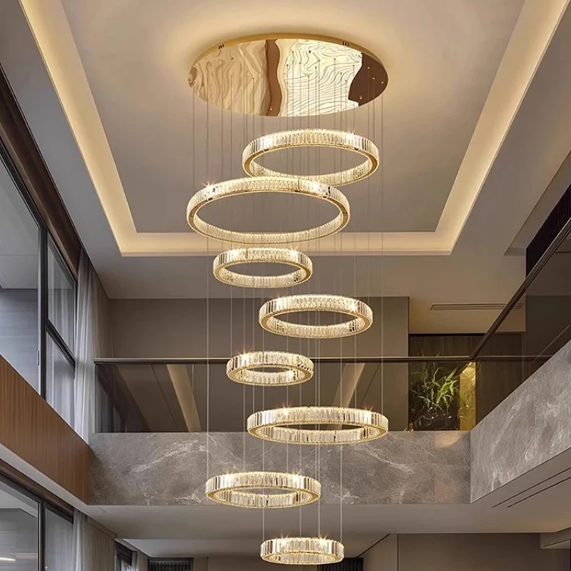 

Nordic Ring Glass Crystal Led Pendant Lamp Dimmable for Showroom Hotel Villa Stair Chandelier Home Decor Art Lusters Luminaires