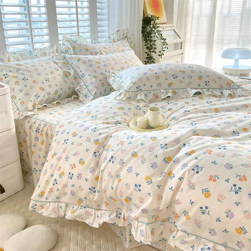 

Korean version all-cotton four-piece set - pure cotton ins small and fresh princess style all-cotton bedspread and skirt set
