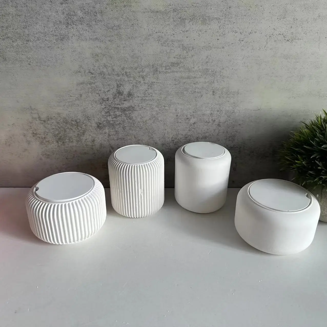 Circular Striped Cup Silicone Mold with Lid High Low Cup Candle Holder Storage Box Cement Plaster Gypsum Mold Craft Home Decor