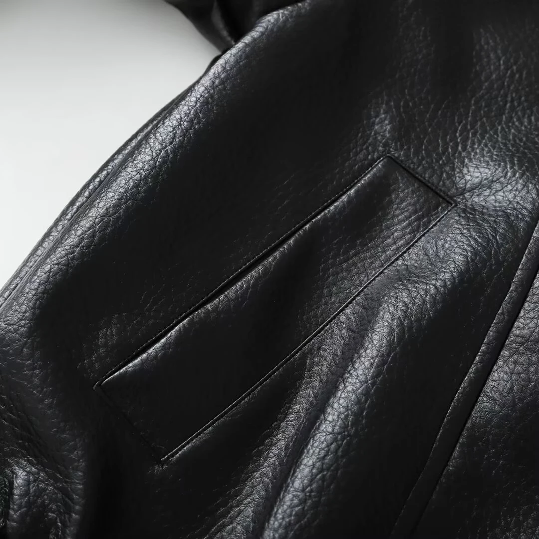 ZERAINS 2025 Autumn New Women's Long Sleeve Imitation Leather Long Sleeve Stand up Collar Jacket Coat Leather Jacket