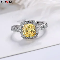 OEVAS 100% 925 Sterling Silver 7*7mm High Carbon Diamond Wedding Rings For Women Sparkling Engagement Party Jewelry Gift