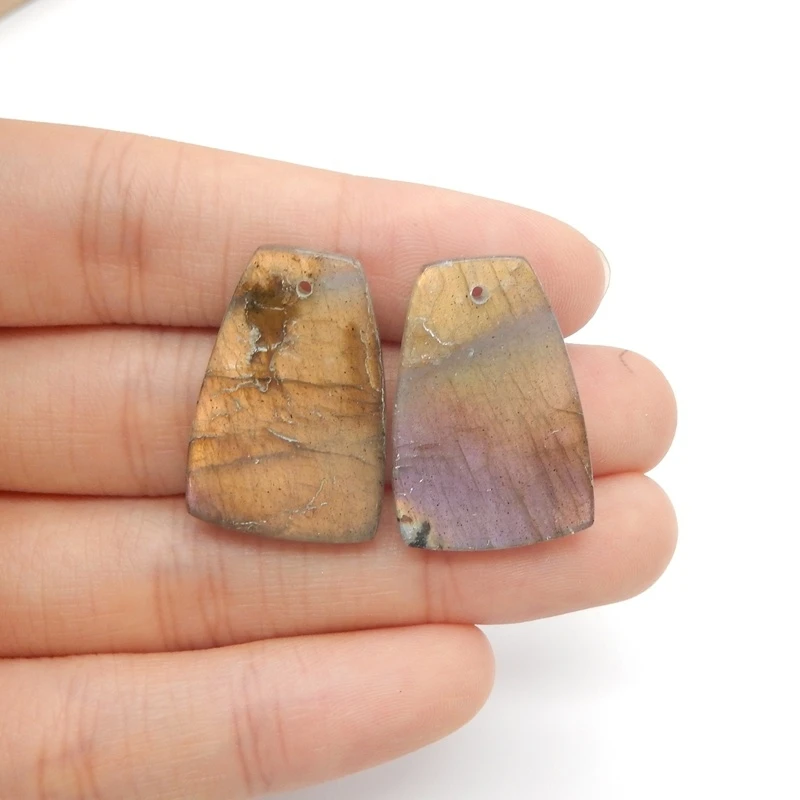 

Natural Front Drilled Labradorite Earring Beads 25x17x4mm Loose Gemstone Matched Pair for DIY Jewelry Making 7.6g