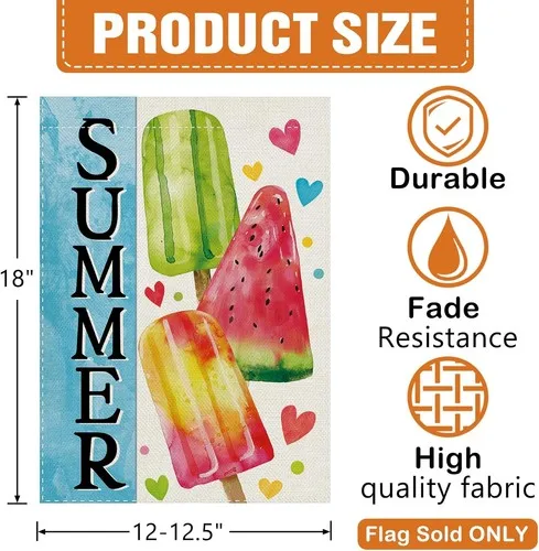 Summer Watermelon Popsicle Decorative Garden Flag, Colorful Love, 12 x 18 XXQ