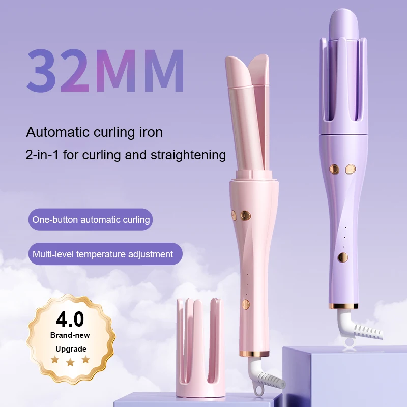 

Automatic Hair 2 IN 1 Curler&straightener Iron 32mm Curler Wand Professional Curly Tongs Ceramic Hair Roller Salon Styling Tool