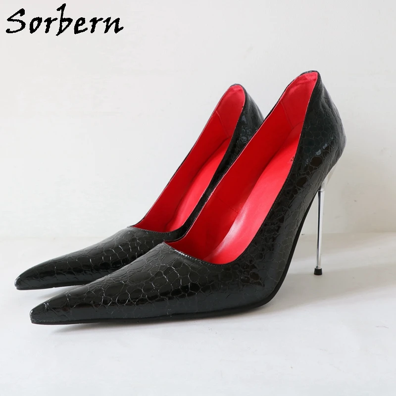 Sorbern 14Cm Stone Style Women Pumps Shoe Fetish Cigarette Style Stilettos High Heel Silver Custom Slip On Party Heels