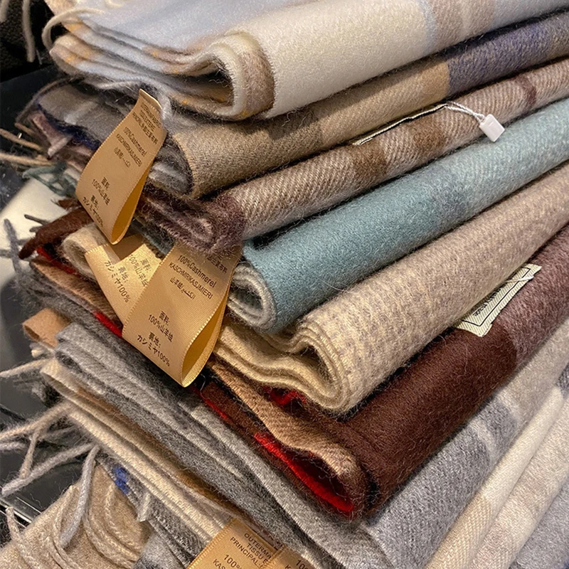 Шарф из 100% чистого кашемира, женский зимний теплый кашемировый платок, шахматный дизайн, аксессуар для пары, ветрозащитный шарф премиум-класса