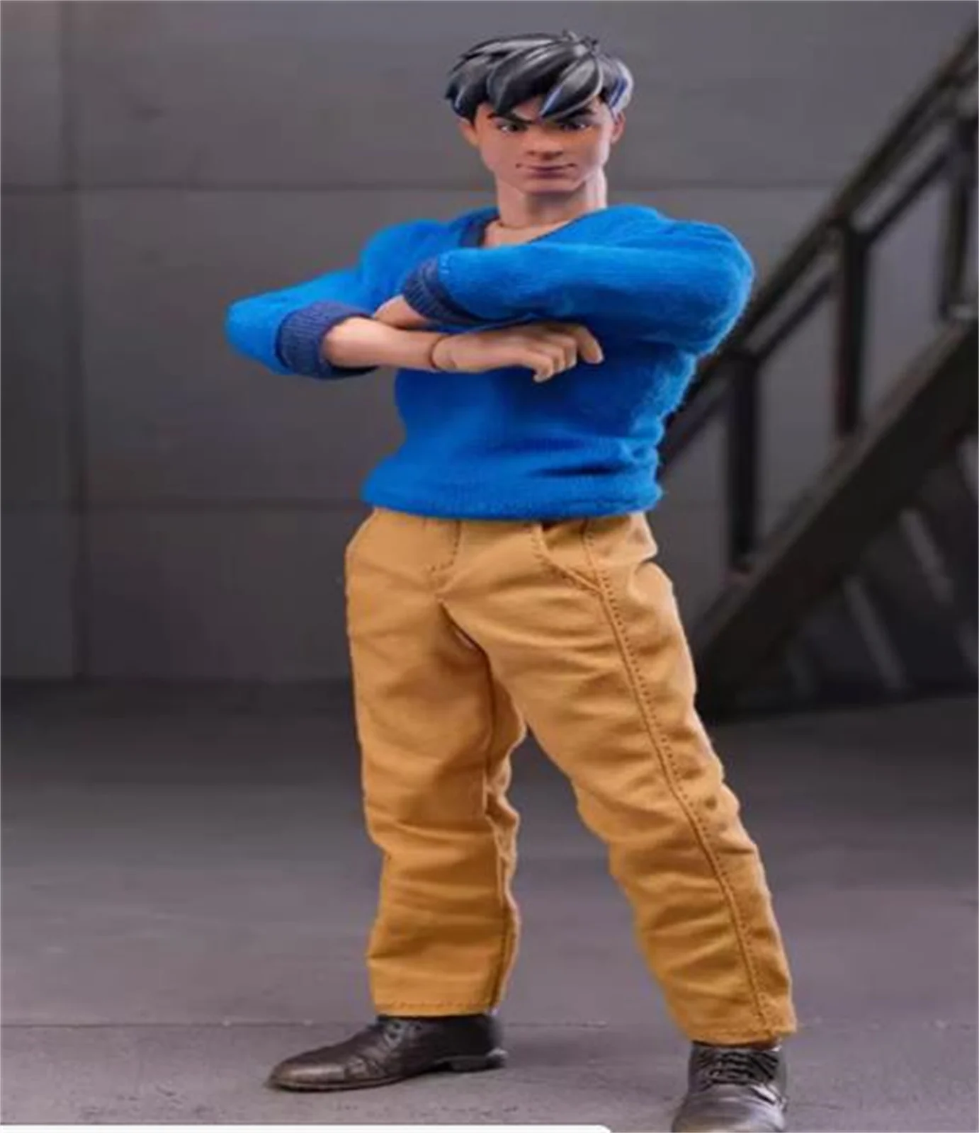 معطف طويل خندق قميص أزرق سروال كاكي 1/12 بدلة مقياس ملابس رجالية عصرية لشخصية جندي ذكر 6 بوصة