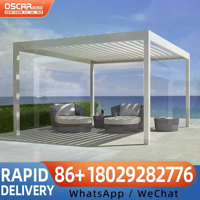 Customizable Size Retractable Skylight System for Aluminium Pergola Outdoor Gazebo and Pavilion Manual or Motorized Luxury Solut