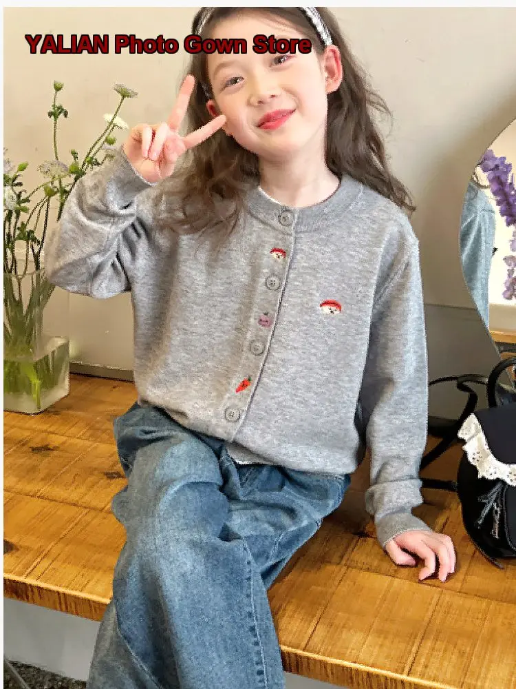 Girls Stylish Loose Knit Jacket Oversized Top 2026 Spring Autumn Kids