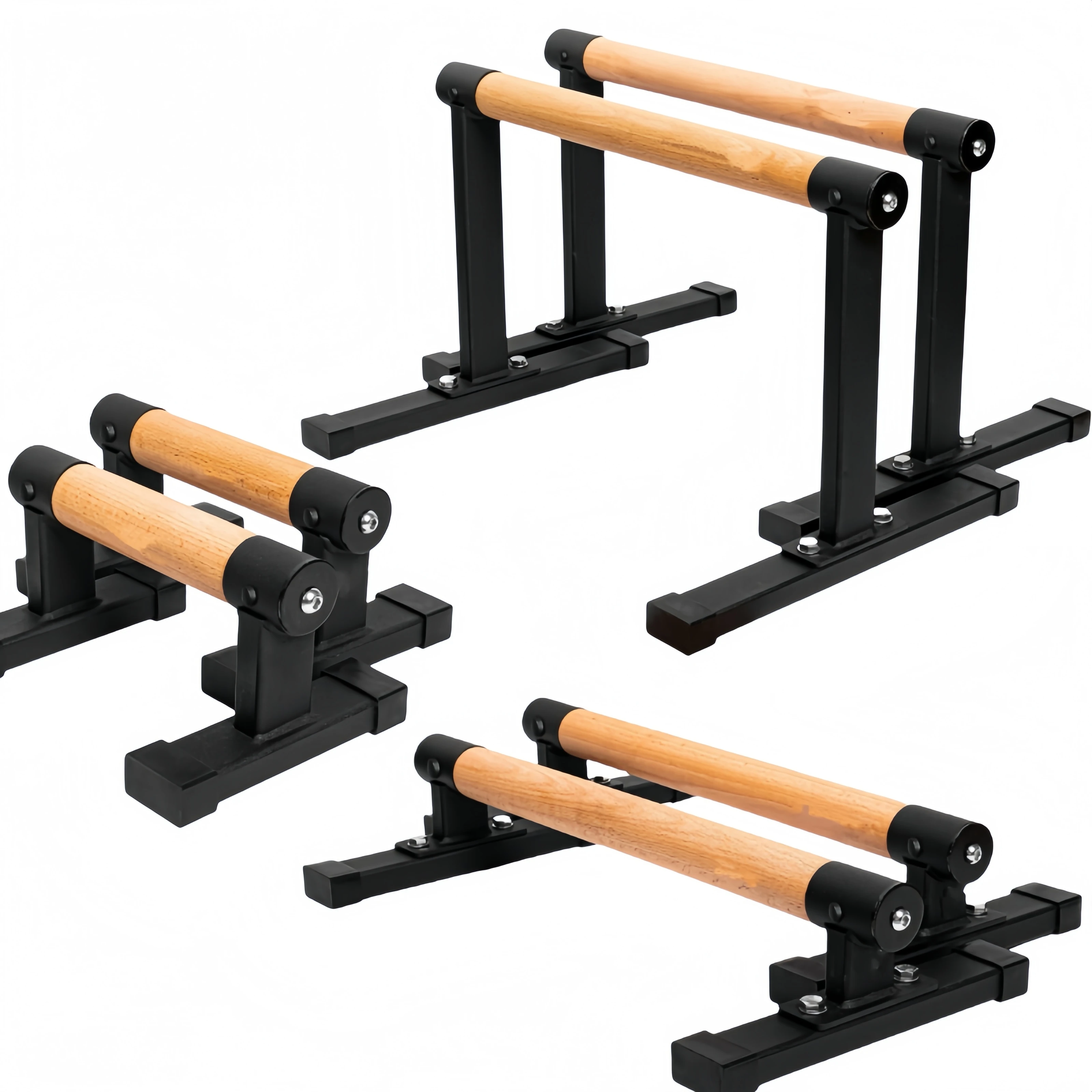 Different Sizes Wooden Parallel Bars Dip Bar with Thick Beech Handles Metal Push-Up Stands