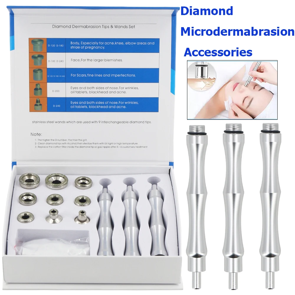 Tips 9 Tips 3 Wands Diamond Microdermabrasion  Dermabrasion Tip For Facial Skin Peeling Blackhead Remover Face Beauty Accessorie