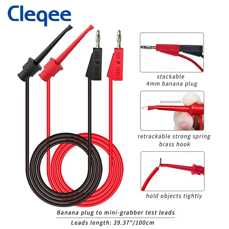 Cleqee P1506C-Serie Multimeter-Sonden-Messleitungen, 4-mm-Bananenstecker auf 1 mm scharfe Nadel/Testhaken-Clips, Krokodilklemme