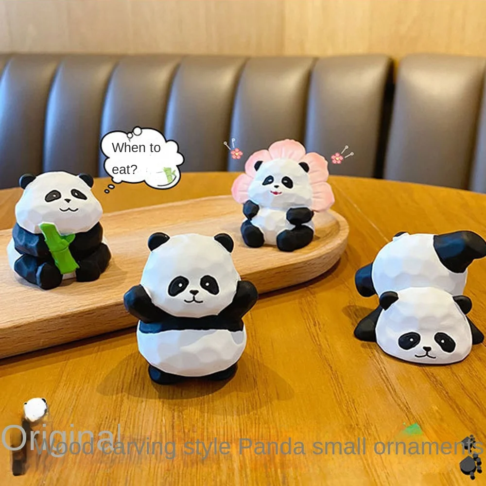 Miniatures Animal Pandas Models Ornament Crafts Mini Artificial Giant Panda Figurines Micro Landscape Raise Hand