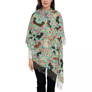 맞춤형 프린트 닥스훈트 꽃무늬 강아지 패턴 스카프, 남녀공용 따뜻한 스카프, 강아지 소시지, 애완동물 숄 랩, 겨울 