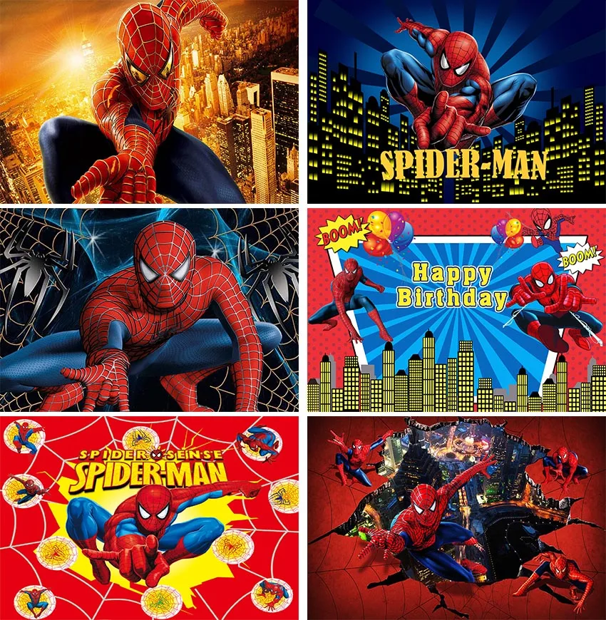 Spiderman Party ฉากหลังผ้าม่าน Photobooth Spider Superhero เด็กวันเกิดตกแต่งฉากหลังผ้า