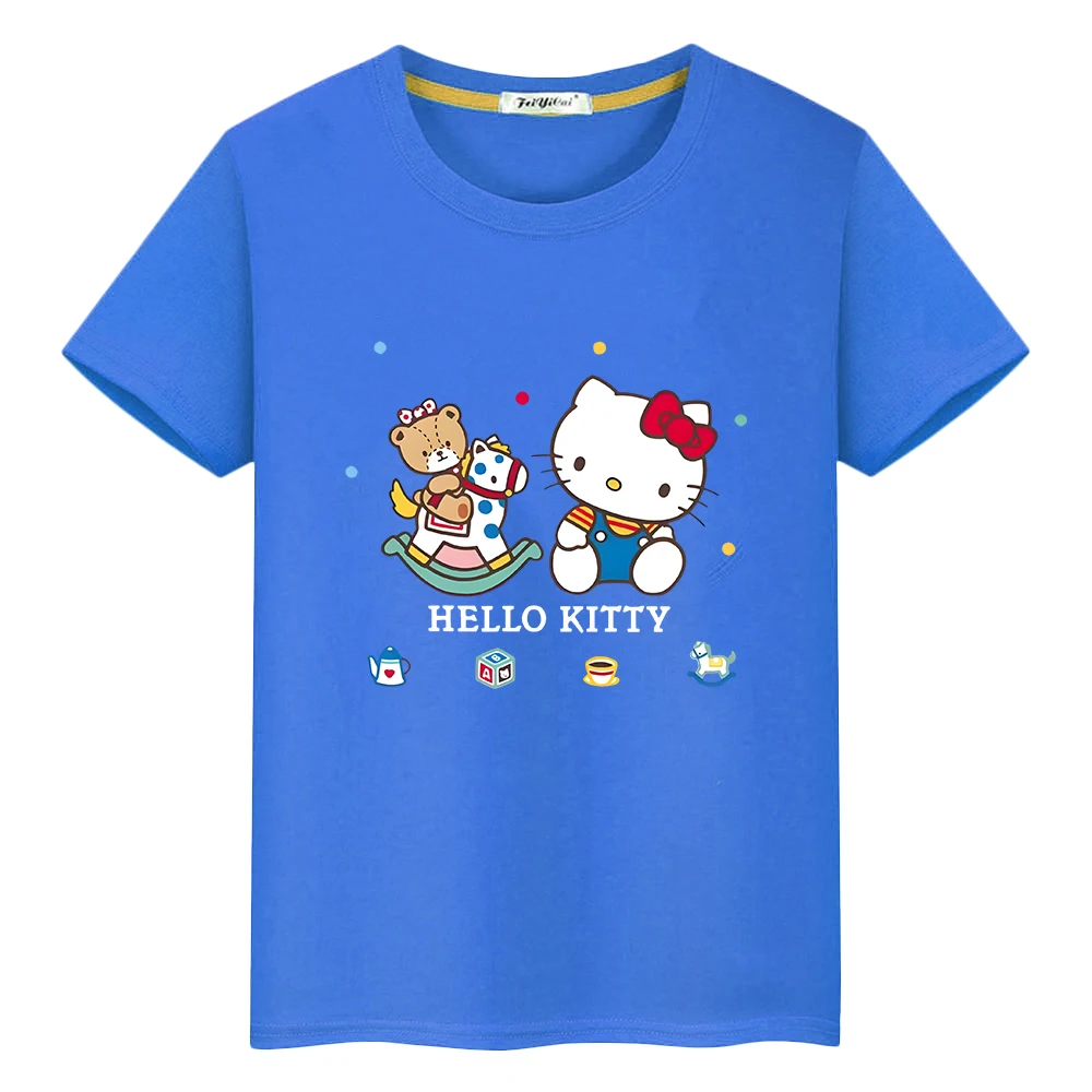 Camiseta corta con estampado de hello kitty para niños y niñas, Camisa de algodón 100%, camisetas bonitas de Anime, orgullo de verano, y2k, ropa de una pieza, regalo para niños