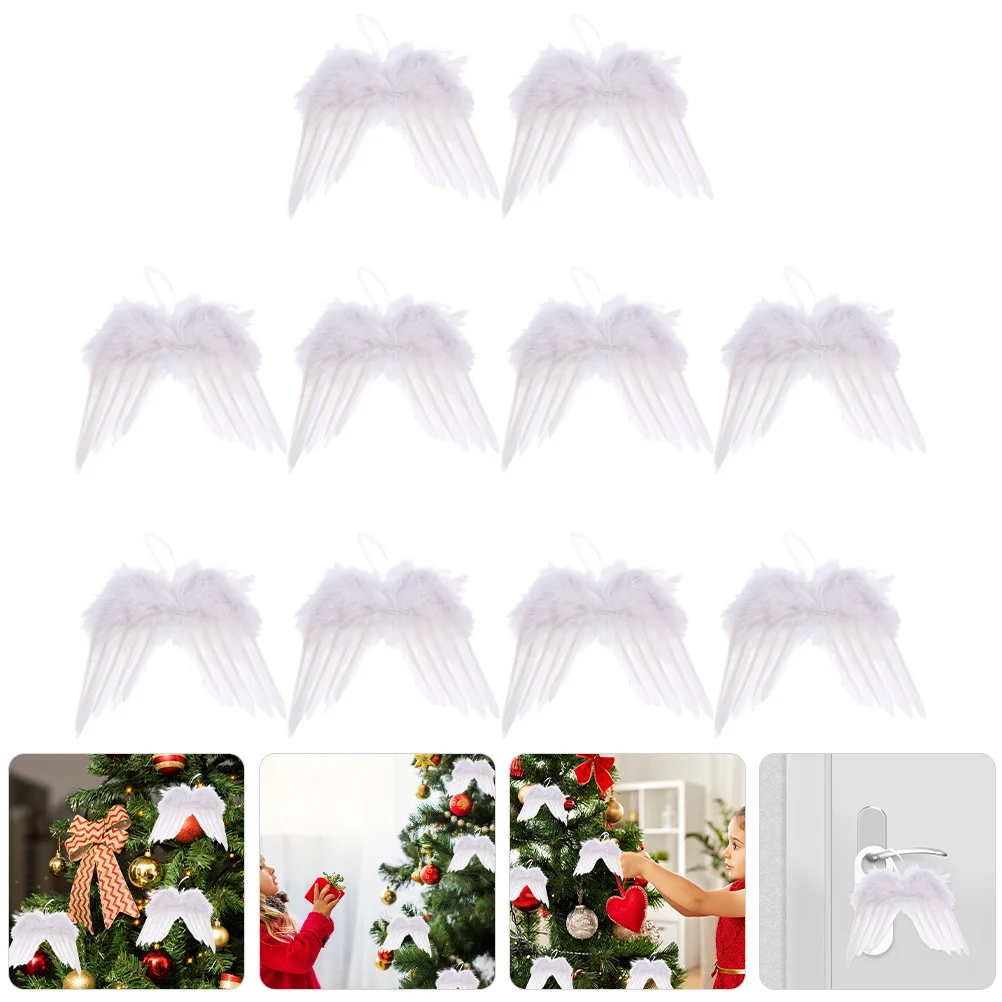 

10pcs Angel Wing Hanging Ornaments Christmas Tree Decor Plume Wings Pendant For Home Shelf Wall Window Car Xmas Decorations