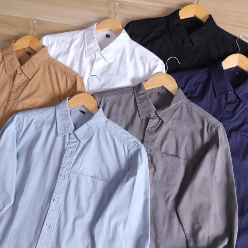 ثقيل الوزن من القطن الخالص طويل Sve كاجوال irt للرجال لربيع الخريف مريح وقوف مناسب بأزرار لأعلى اللون #2