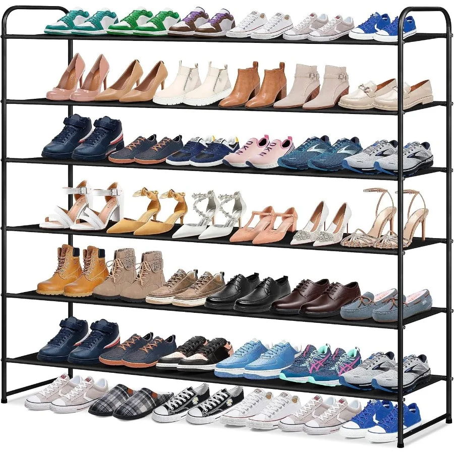 

6 Tier Long Shoe Rack Wide Shoe Storage Organizer Sturdy Sneaker Shelf for Floor Bedroom 42 Pairs Black