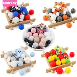 Silicone Focal Beads Cartoon Animals Round Lentil Loose Beads Set For Jewelry Making DIY Keychain Bracelet Necklace Accessories