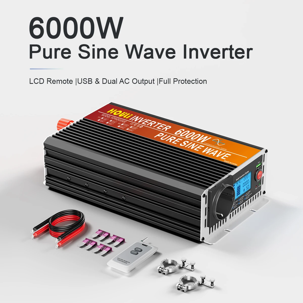 HOULI Inversor Corriente 12 v 220 v Onda Pura 3000W 4000W 5000W 6000W Transformador Para Coche Enchufe Europeo