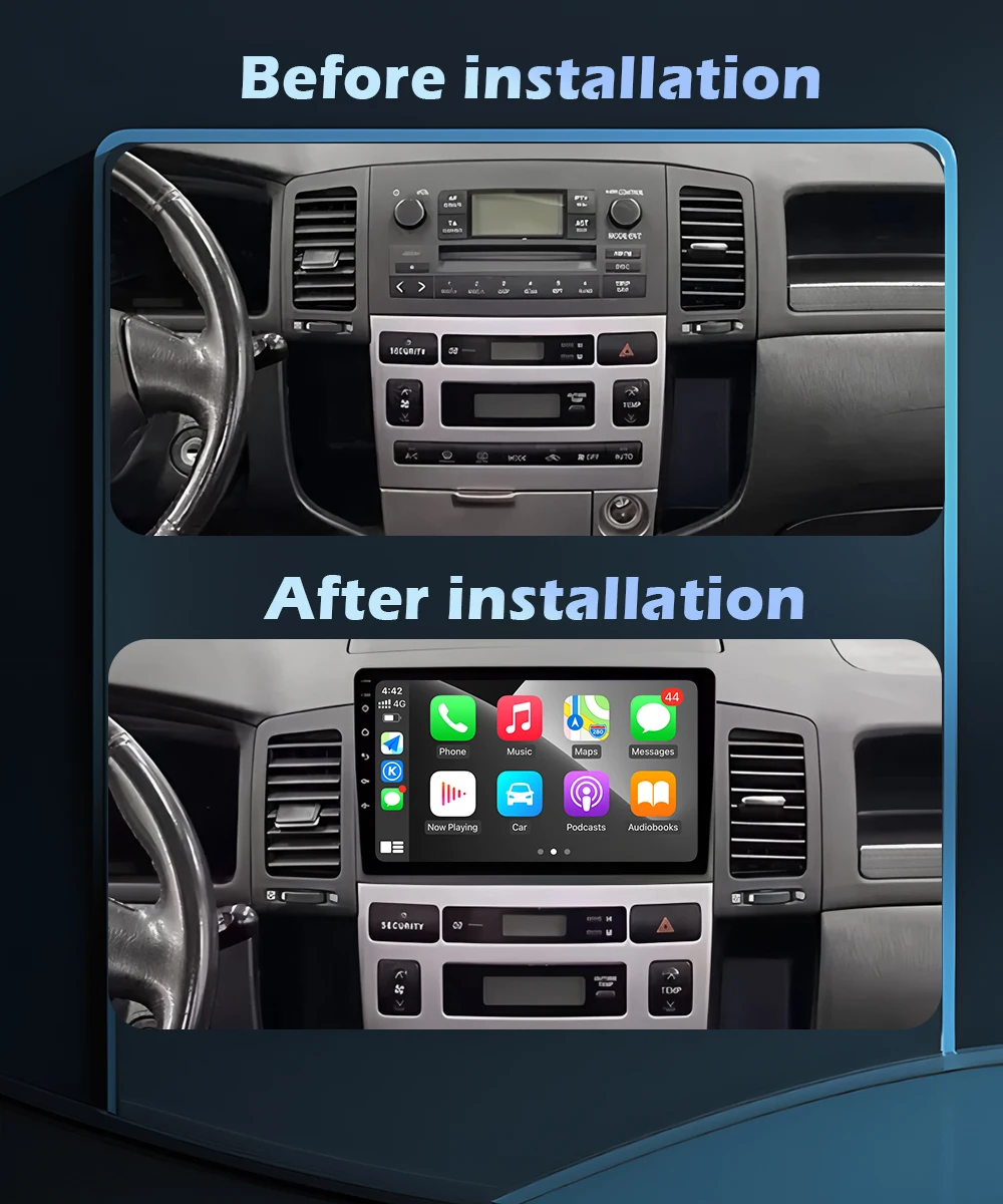Android 16 For Toyota Corolla Verso Spacio E120 2001-2007 Car Radio Multimedia Video Player Navigation GPS Wireless CarPlay WIFI