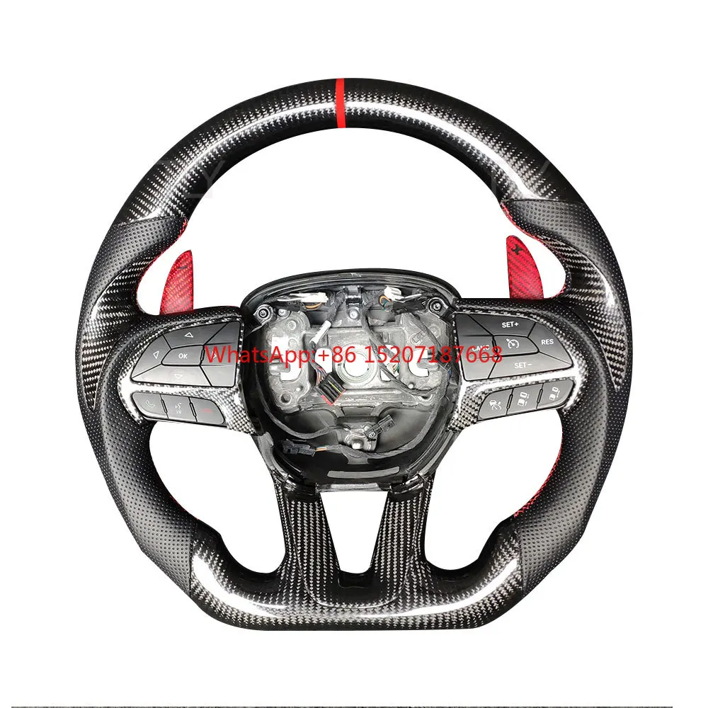 Perforated Leather Custom Carbon Fiber Steering Wheel For Dodge Charger Challenger SRT 2014-2019