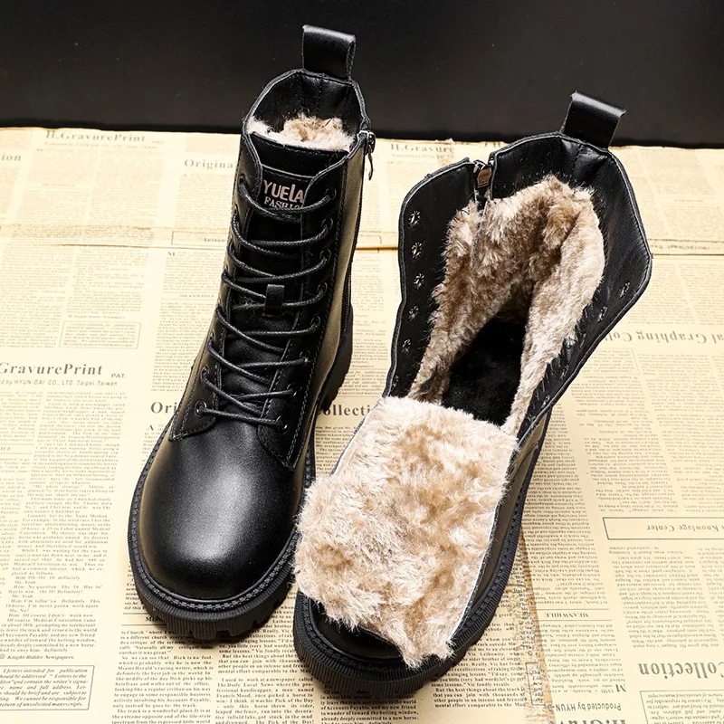 Botas Waterproof Winter Snow Boots Women 2023 Plus Velvet Thick Cotton Women Shoes Black Leather Warm Platform Women Ankle Boots