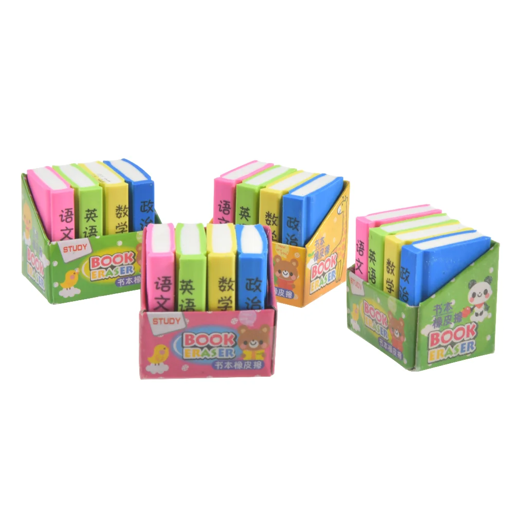 12PCS/bag Creative Book Style Pencil Eraser Cute Student Rubber Stationery School Office Supplies