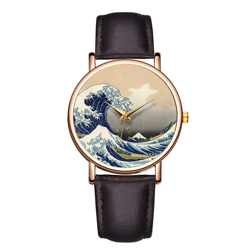 Mode Damen Quarzuhr Sea Wave Minderheit Persönlichkeit Leder wasserdichte Armbanduhren Freizeit kleid Frau Uhr