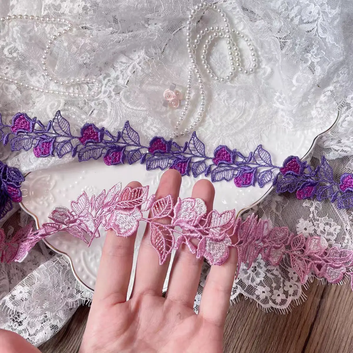 15Yards 3cm Width Shiny Purple Pink Hollow Flower Venise Diy Venice Lace Clothing Accessories Of Various Garment,Bra.Skirt