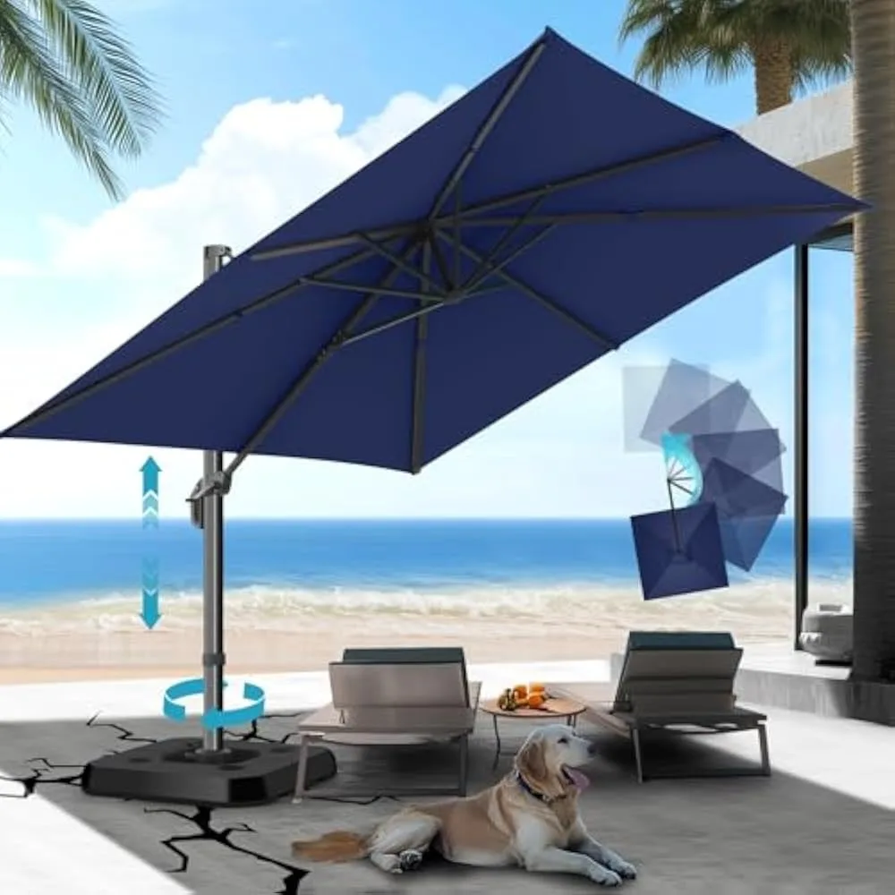 

10x10 Ft Outdoor Umbrella with 360 Rotation and 5 Angles Adjustment, Aluminum Offset Pool Umbrellas Square Outdoor Umbrella