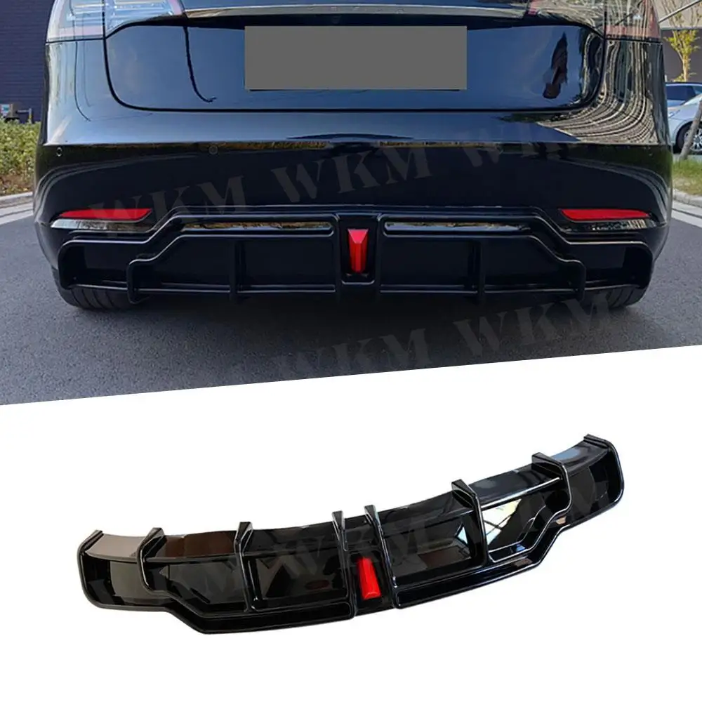 

ABS Gloss Black Car Rear Bumper Lip Diffuser Spoiler for Tesla Model 3 2017 + With LED Light Carbon Look Rear Bumper Diffuser