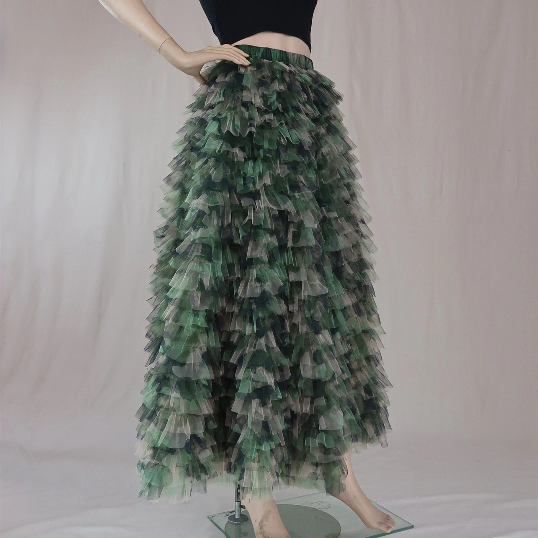 

Camouflage Print Tulle Skirt Women Tutu Cake Skirts Fashion Maxi Mesh Skirt Fairy Flowy Birthday Party Prom Skirt Wedding