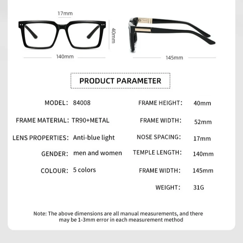 Ultralight Titani TR90 Myopia Glasses Frame Retro Square Optical Prescription Eyeglasses Frame Men And Women Eyewear - Image 4