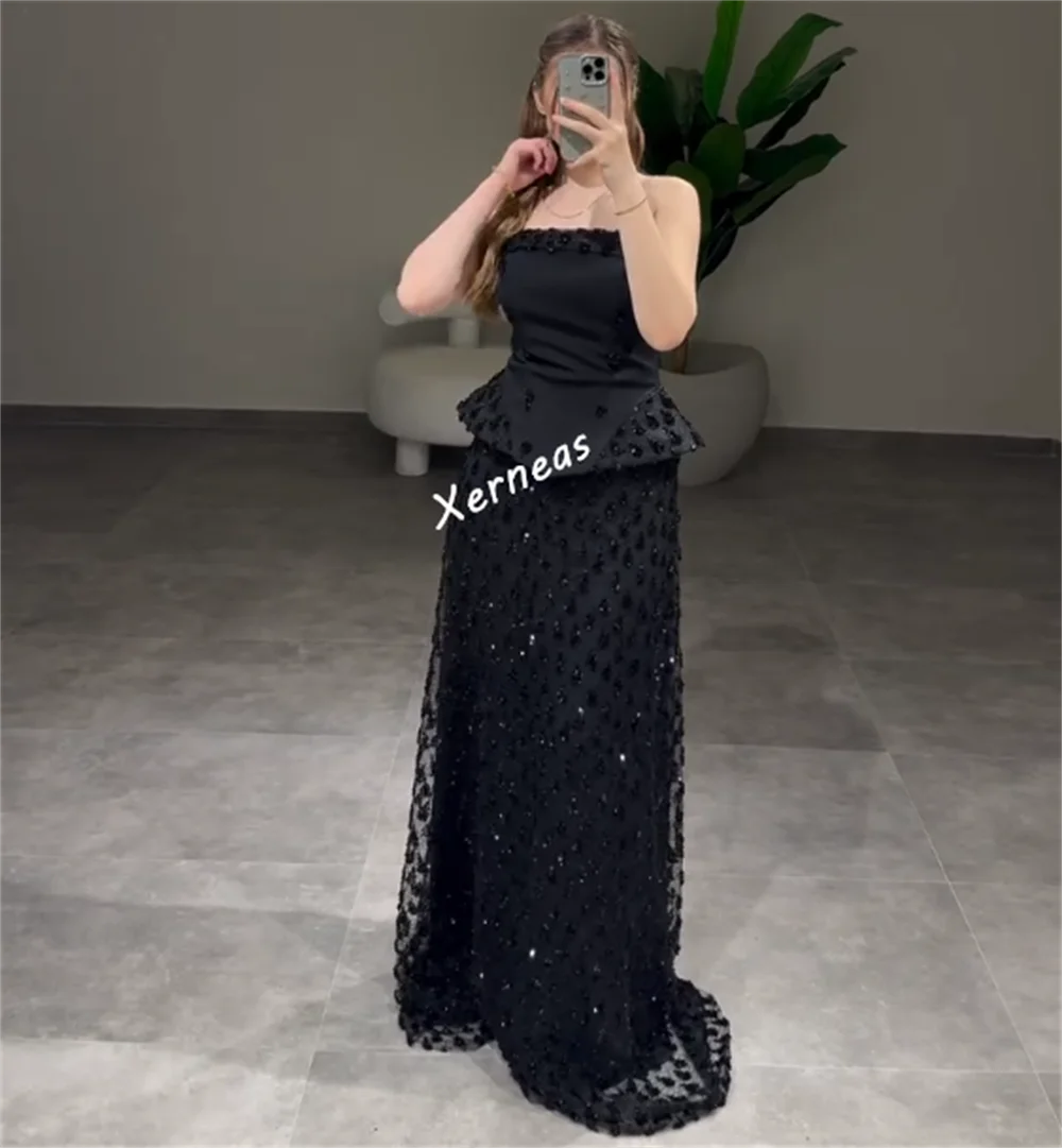 Abito lungo a trapezio senza spalline con paillettes Charmeuse personalizzato Abito da festa per occasioni su misura Abito da sera di lusso scintillante di alta qualità