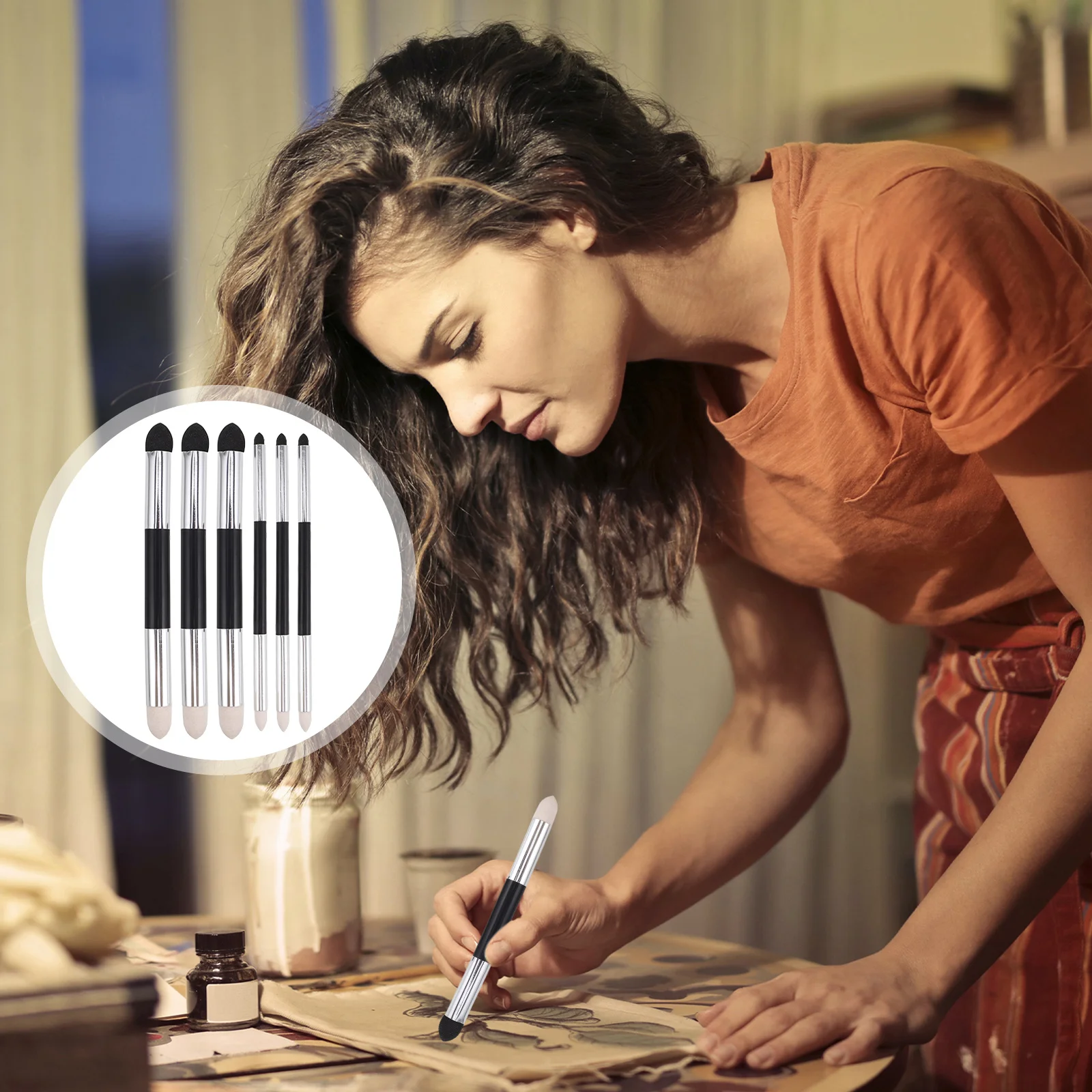 

6Pcs Sponge Eraser Pen Washable Soft Double Head Detail Correcting Tool Sketch Highlight Shadow Drawing Blenders Artists