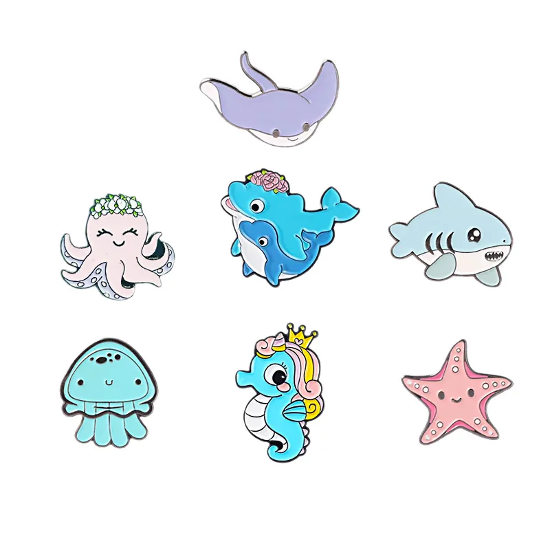 Marine Creatures Whale Shark Collection Enamel Pins Cute Starfish Goldfish Turtle Brooches Lapel Badge Jewelry Gifts for Friends