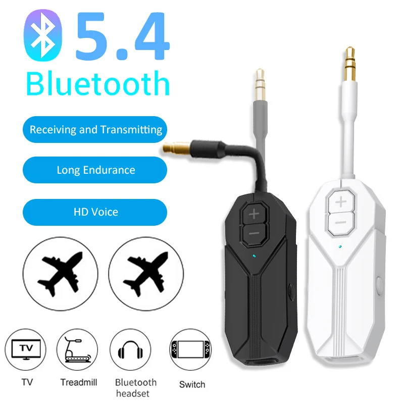 Upgrade Bluetooth 5.4 Audio Transmitter Receiver With Mic 3.5MM AUX Stereo Music 2 in 1 Wireless Adapter For TV PC Airplane Car