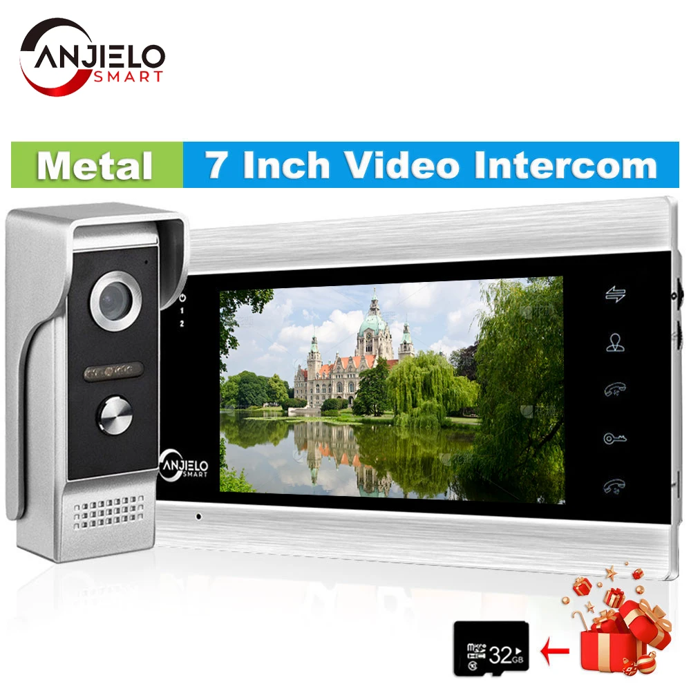 Anjielo 7-Inch Home Video Intercom for Apartment Doorbell Camera Wired Videophone Unlock Motion Detection Security Protection