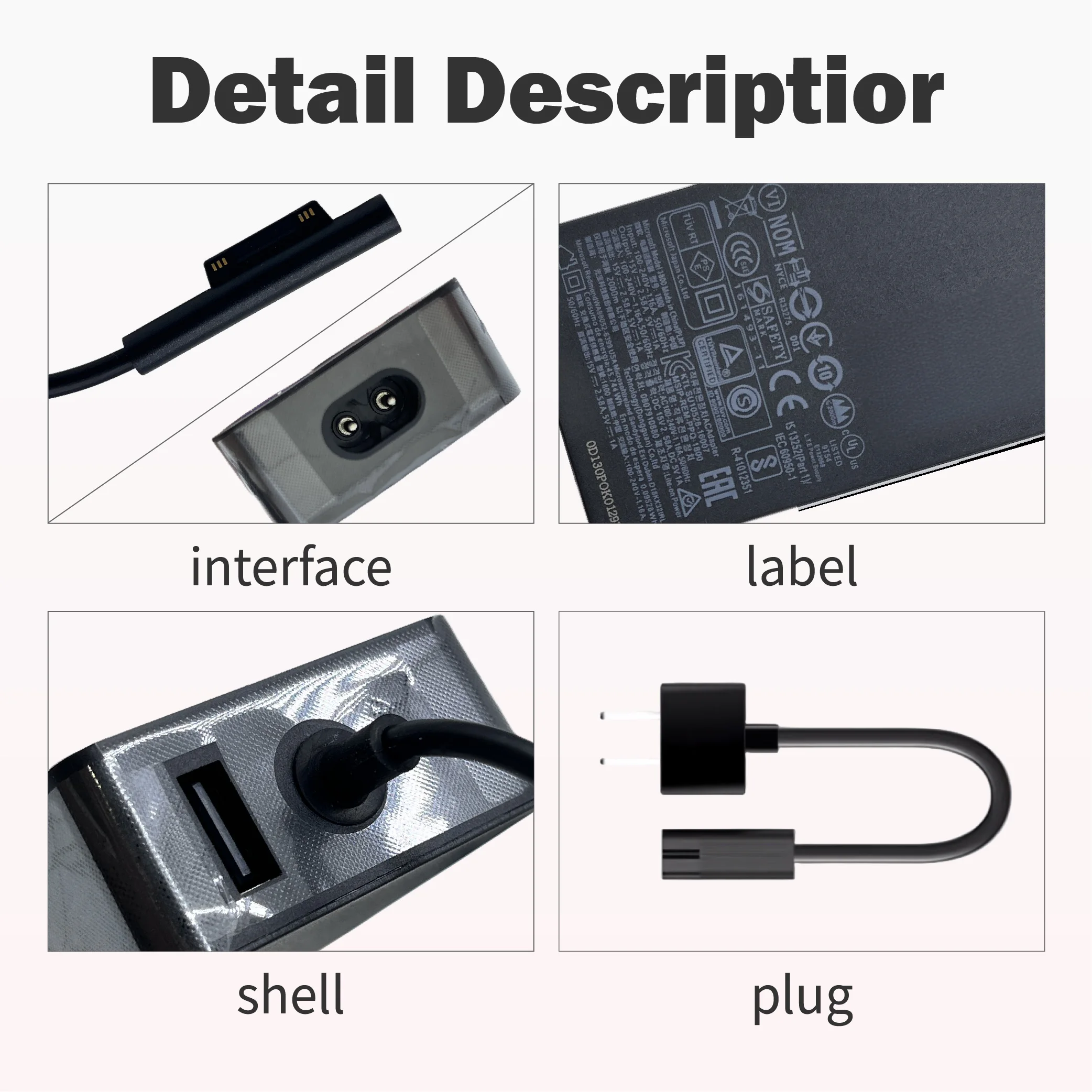 شاحن محول 36 واط لأجهزة الكمبيوتر المحمول Microsoft Surface Pro 3 1631 Surface Go1/2/3 1943/2013 5V-1A/12V 2.58A