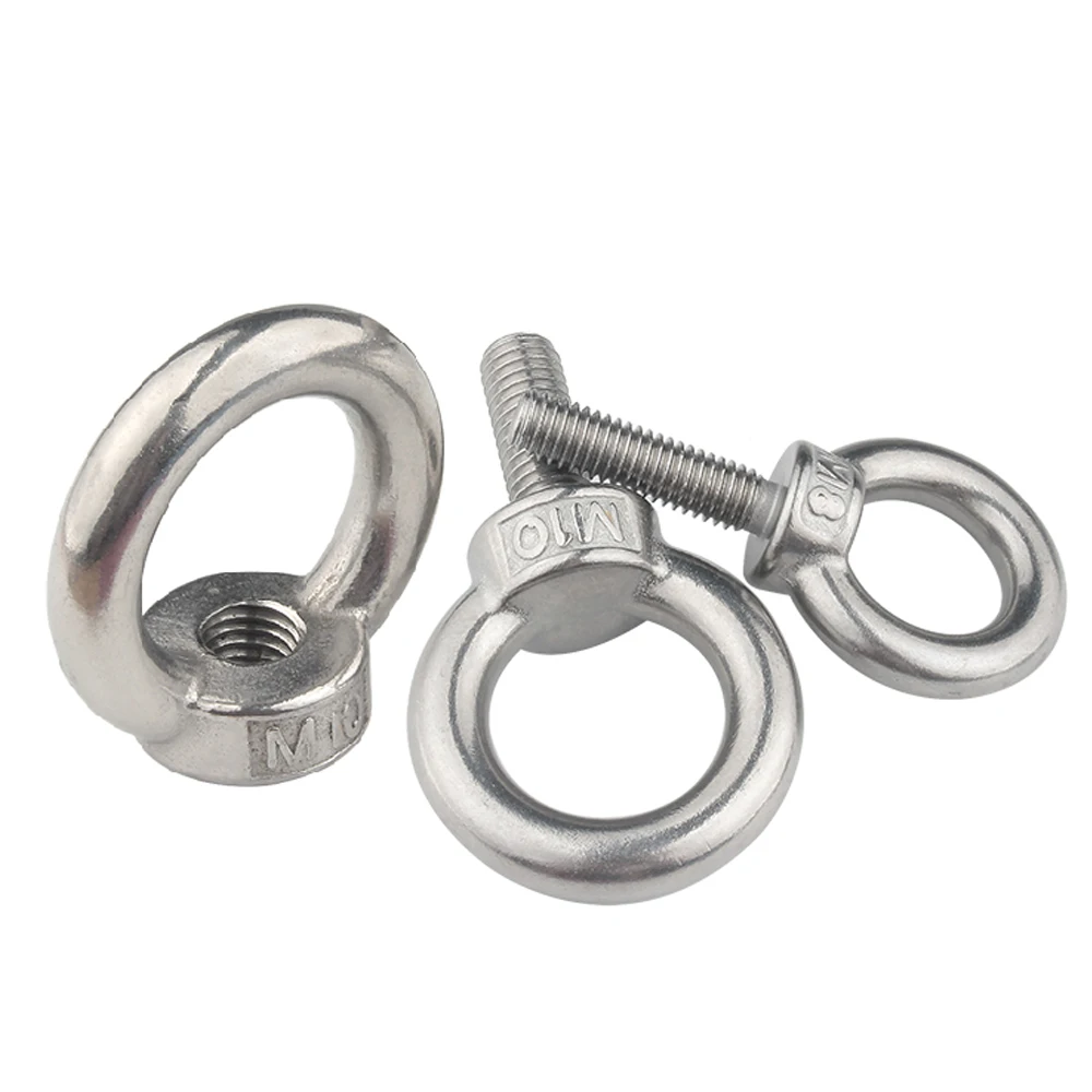 Multi-Size 304 SS Eyebolt Screw Nuts - M3-M12 Metric Threaded Lifting Rings for Marine/Stage Rigging