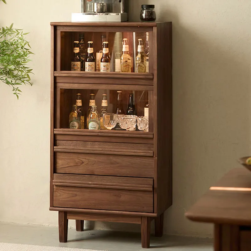 Simple home living room black walnut retro side cabinet