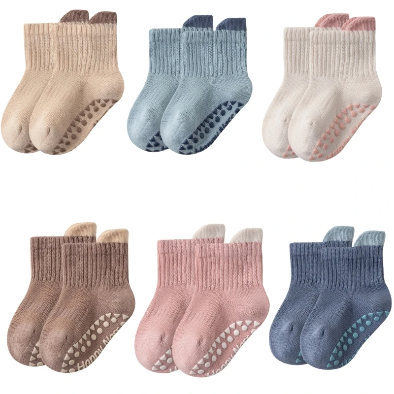 AntiSlip Baby Floor Socks Ankle Socks Unisex Cotton Socks Soft Stretchy Winter Warm Socks Baby Indoor Footwear 6Pair