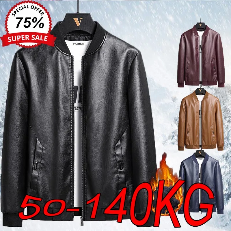 Men's Leather Jacket M-8XL Plus Size Autumn Baseball Collar Loose Business Casual Windproof Long-sleeved Oversize Cardigan Coats