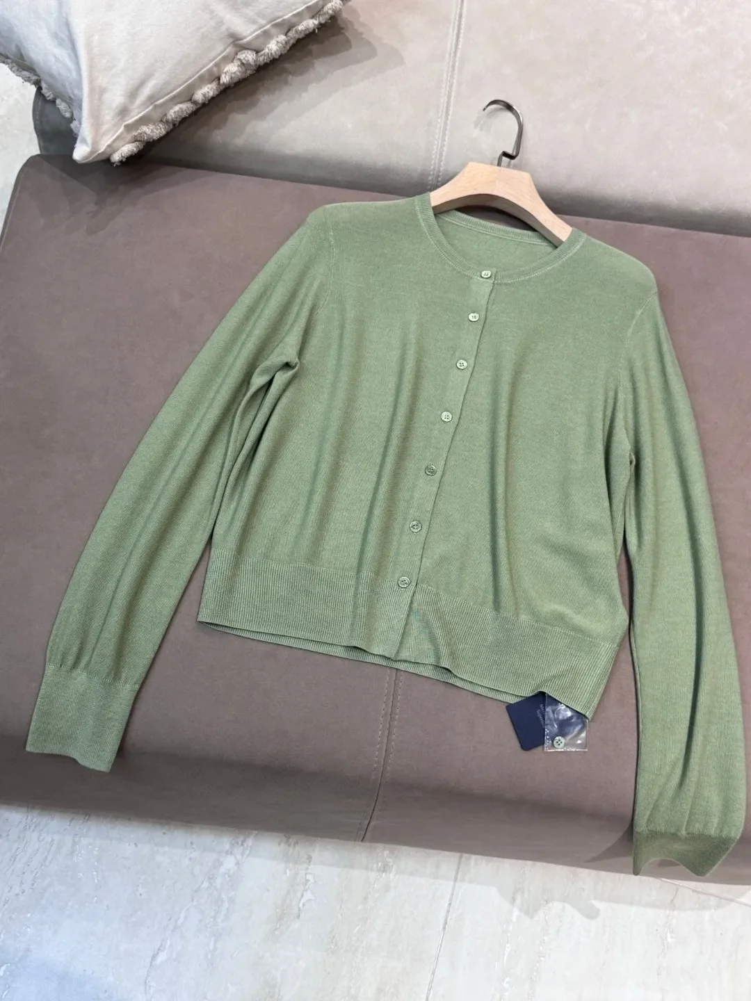 Women Silk Wool Knitted Cardigan Solid Color Round Neck Single Breasted Long Sleeve Casual Female Thin Sweater